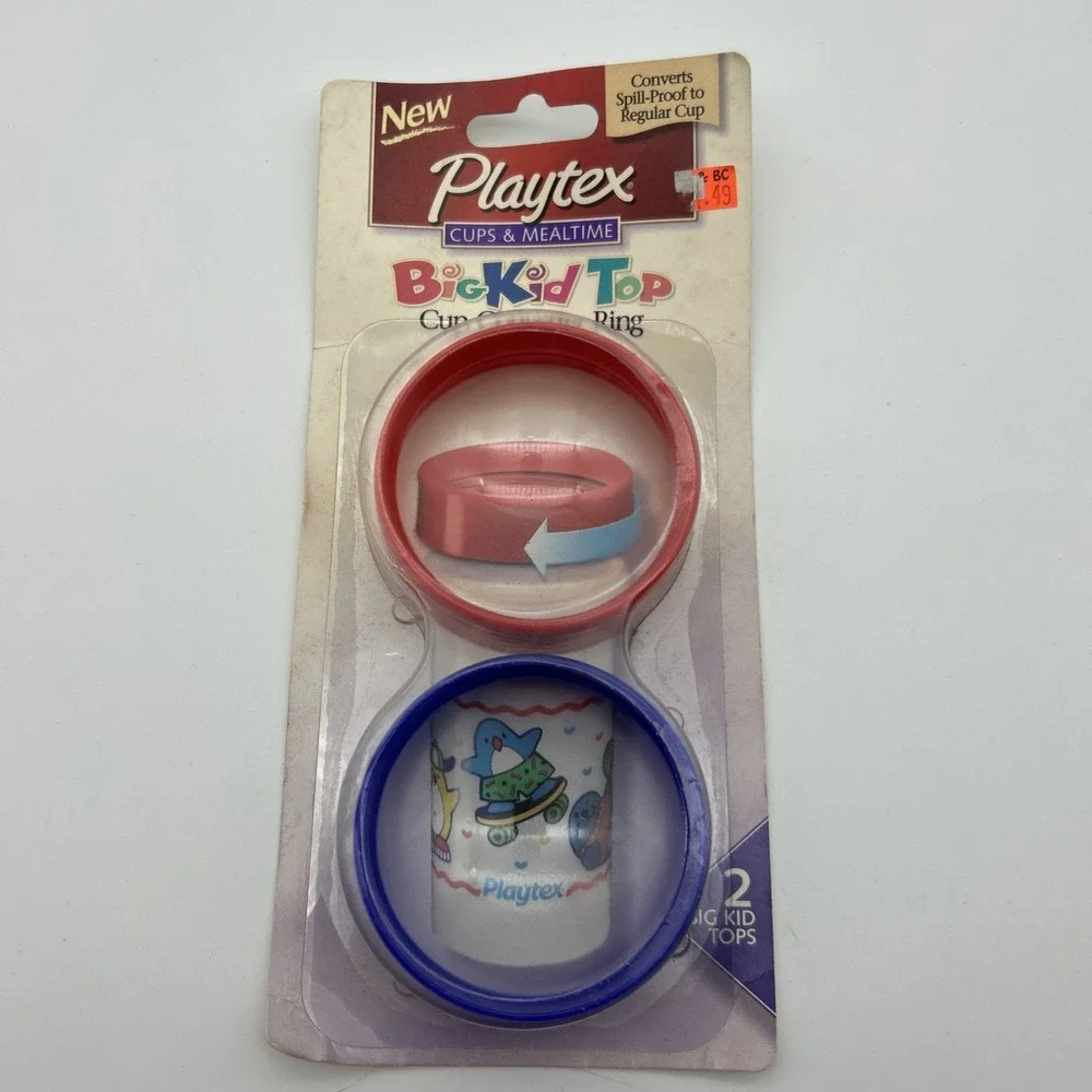 Vintage Playtex Cups & Mealtime Big Kid Top Cup Converter Ring 2 Pack Red blue